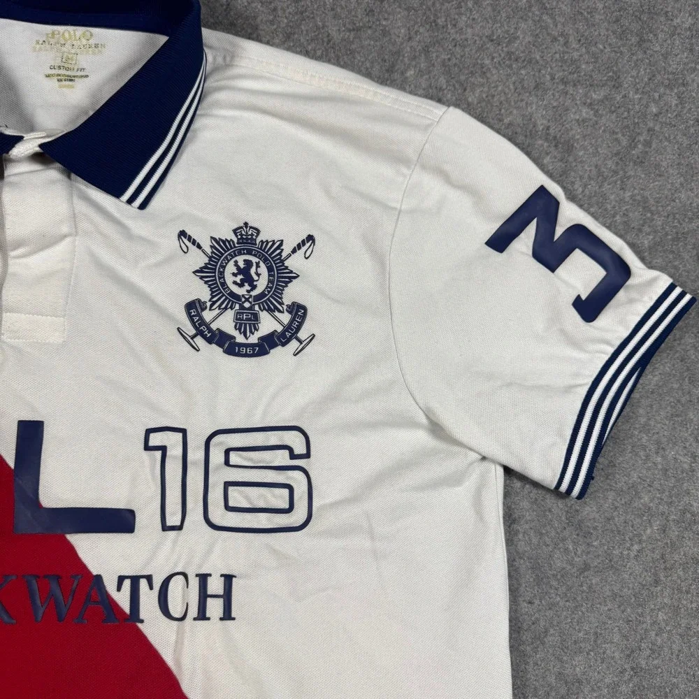 Polo Ralph Lauren Shirt Mens M Red White Blackwatch Polo Team Custom Fit Graphic